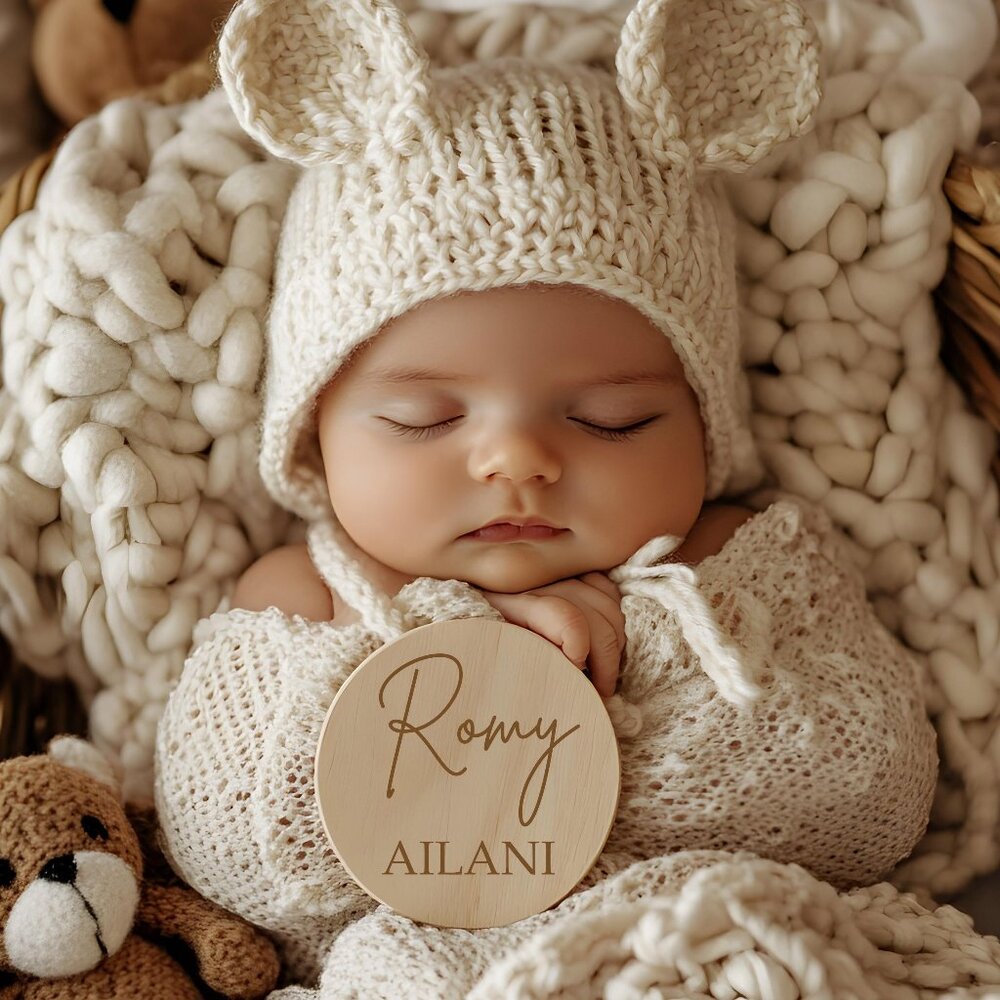 Personalized Baby Name Announcement, Laser Engraved Wood Plaque, Photo Prop